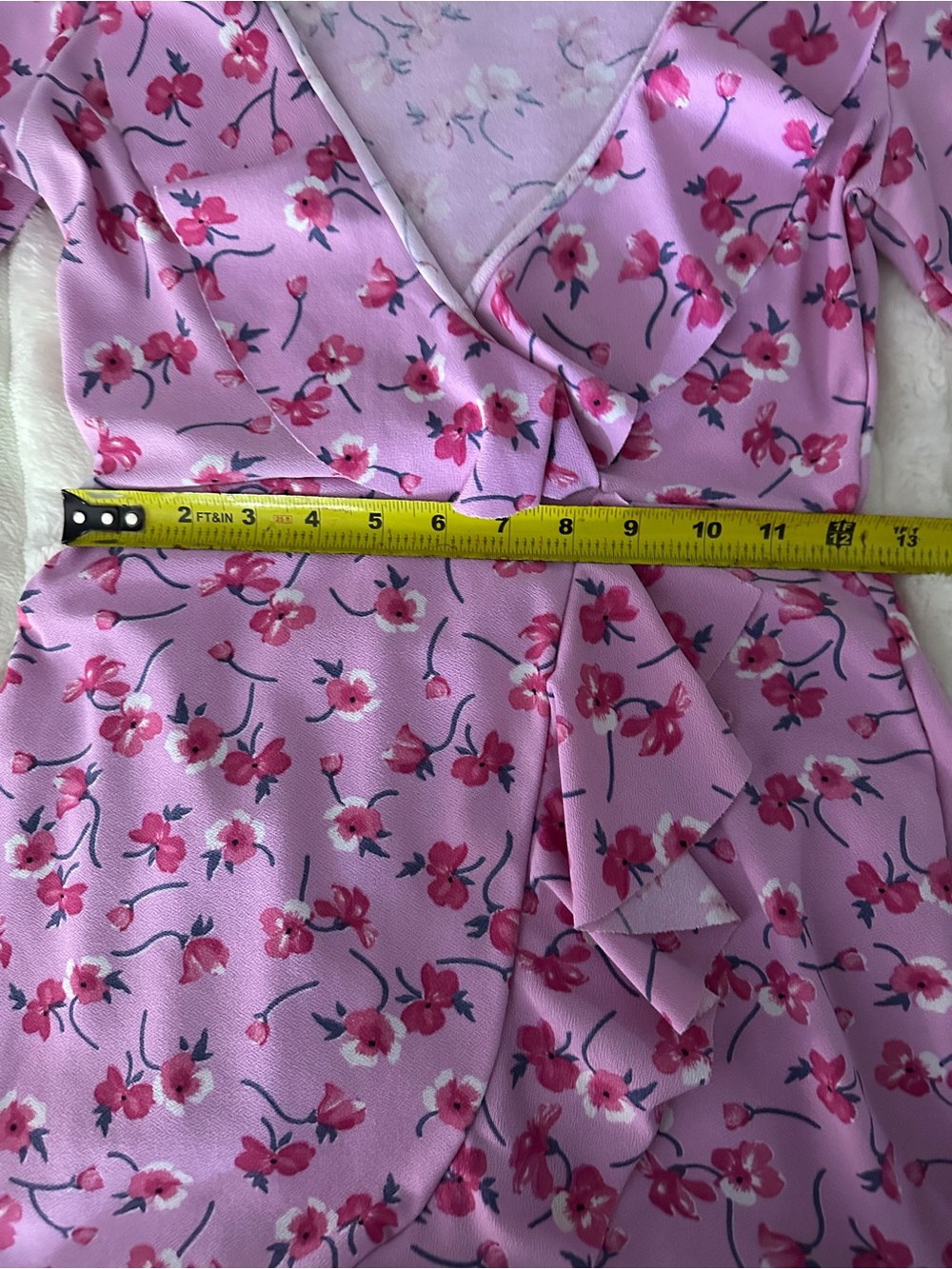PrettyLittleThing Pink Floral Ruffle Plunge Dress Stretch Women’s Size S - Picture 6 of 6